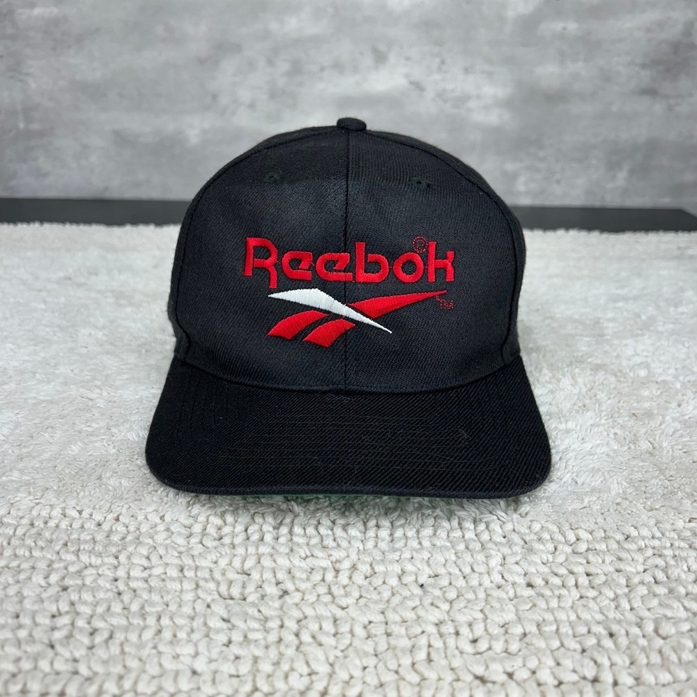 90s Vintage Reebok Snapback Hat OSFA Wool‎ Embroidered Skate Rap Hip Hop Black